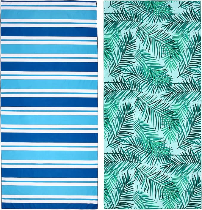 2 Pack Microfiber Beach Towel, Oversized Microfiber Pool Towel 75”x 35”, Sand-Free Beach Towel, Quick Drying Camping Towel, Super Absorbent Bath Blanket, Soft Breathable and Lightweight