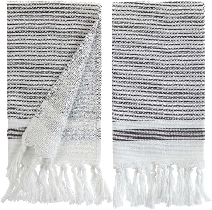 sea me at home Turkish Hand Towels for Bathroom, Kitchen Towels Decorative Set of 2, Luxury Turkish Cotton Dish Tea Towels 14 x 30 Inches for Bohemian, Rustic, and Farmhouse Decor (Gray)