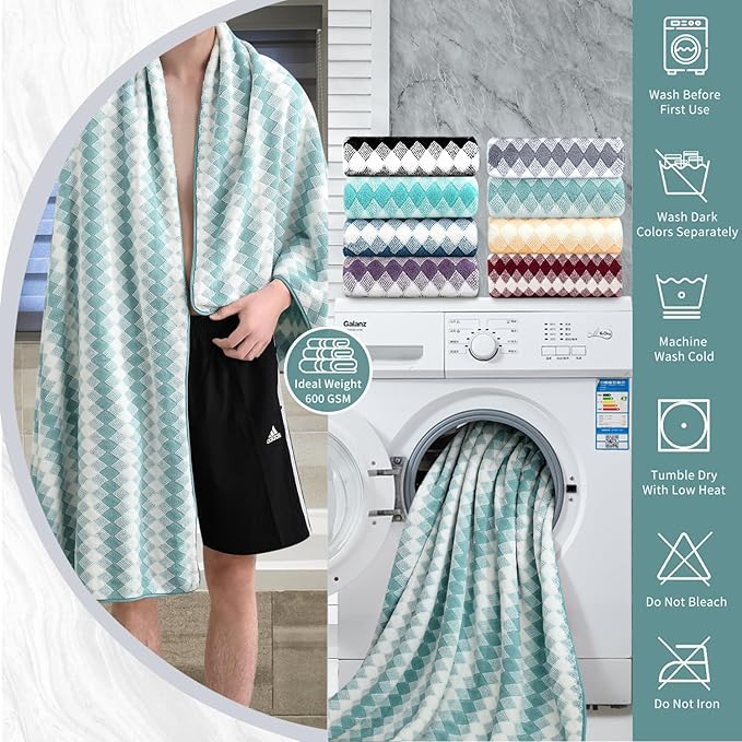 4 Piece Bath Towel Set Oversized Bath Sheet 35"x70" Bathroom Towel Extra Large Towel Set Soft Highly Absorbent & Quick Dry Premium Bath Sheet for Bathroom 600GSM Shower Towel Spa Gym Hotel,Aqua