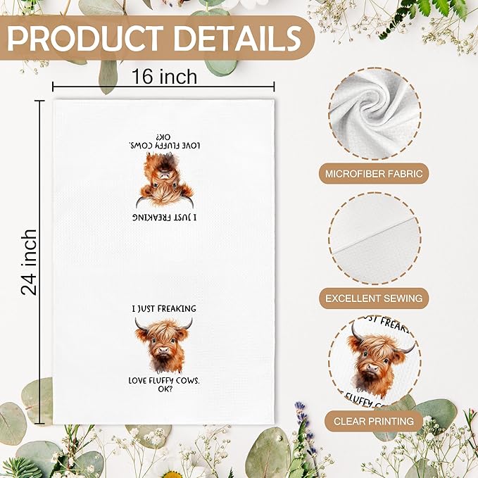 Funny Western Cow Bath Kitchen Towels Gifts for Women, Cow Bathroom Farmhouse Decor, Rustic I Just Freaking Love Fluffy Cows Decor Dish Hand Tea Towels for Bathroom Kitchen, 16x24Inch