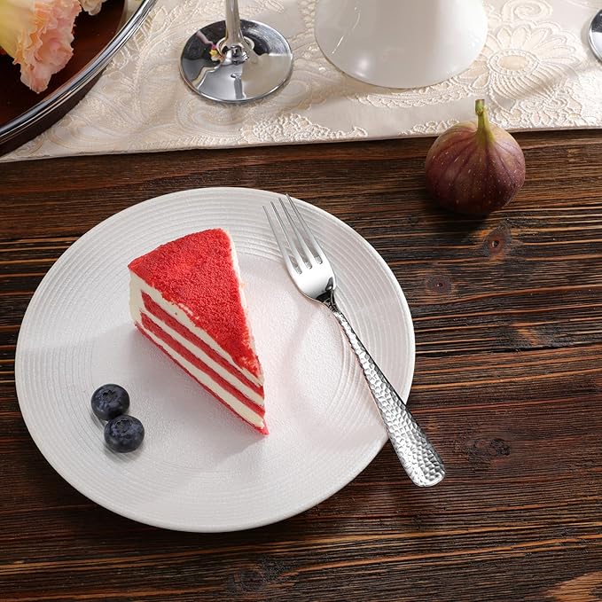 KEAWELL Premium 4-Piece Louise Hammered Fork Set, 18/10 Stainless Steel, Fine Fork Set with Round Edge, Brightly-Mirror polished, Dishwasher Safe. (4, 7.28" Salad Forks)