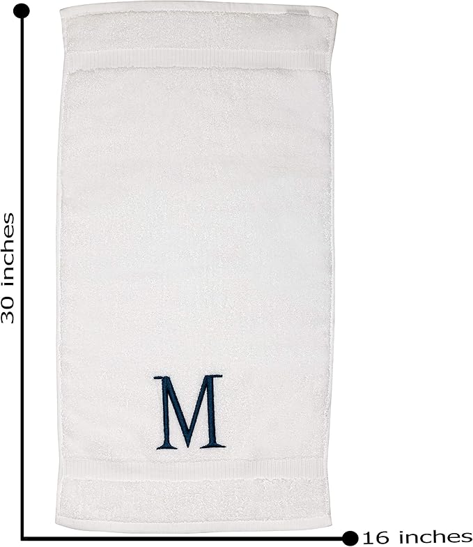 Monogrammed Hand Towels for Bathroom - Luxury Hotel Quality Personalized Initial Decorative Embroidered Bath Towel for Powder Room, Spa - GOTS Organic Certified - Set of 2 Navy Letter M