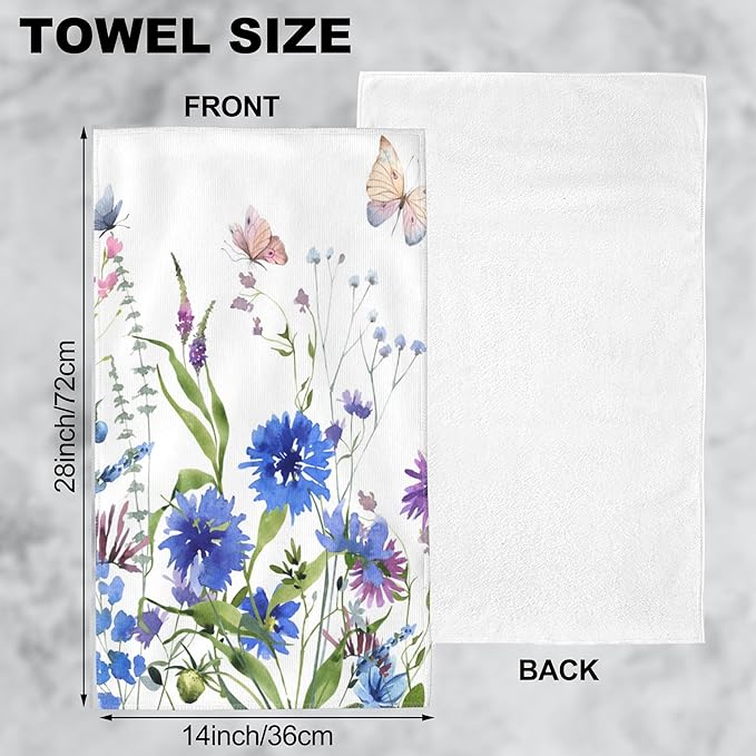 Hand Towels Set of 2 Wildflowers and Butterfly Towels for Bathroom Soft Absorbent Decorative Hand Bath Towels Dish Towels for Kitchen Sports Gym Yoga Home Decor 14 x 28 in