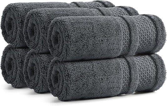 REDKISS Luxury Washcloths for Showering, 13x13 inch, 100% Cotton Premium Wash Cloths Set of 6, Super Soft and Highly Absorbent Face Towels for Bathroom, Spa, Gym and Hotel, Blue Gray