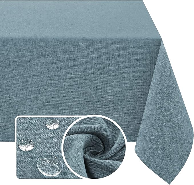 H.VERSAILTEX Linen Textured Tablecloth 54 x 80 Waterproof Decorative Table Cloth Spill-Proof Linen Look Cover for Party Table Extra Soft and Thick Fabric Wrinkle Free, Heather Stone Blue