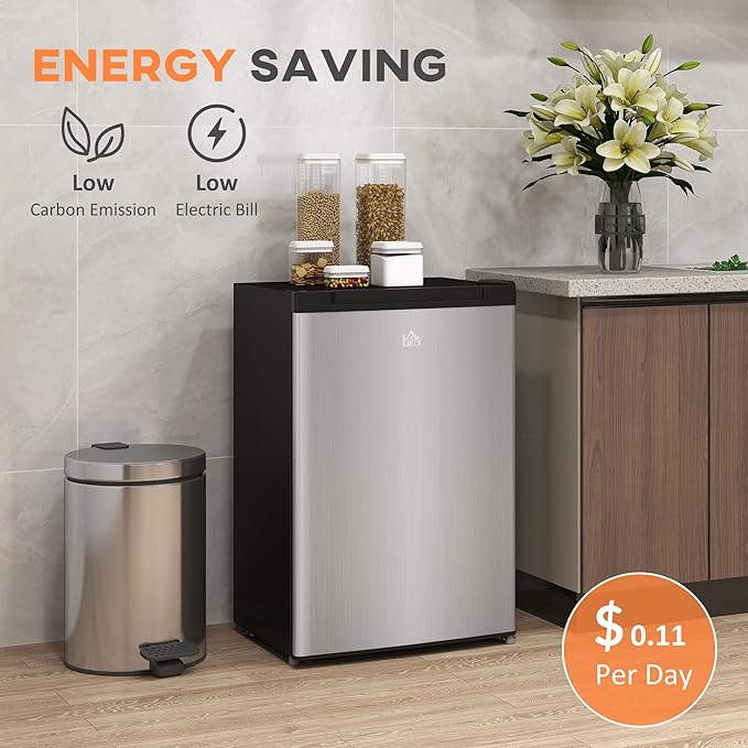 HOMCOM Mini Freezer Countertop, 3 Cu.Ft Compact Upright Freezer with Removable Shelves, Reversible Door for Home, Dorm, Apartment and Office, Silver