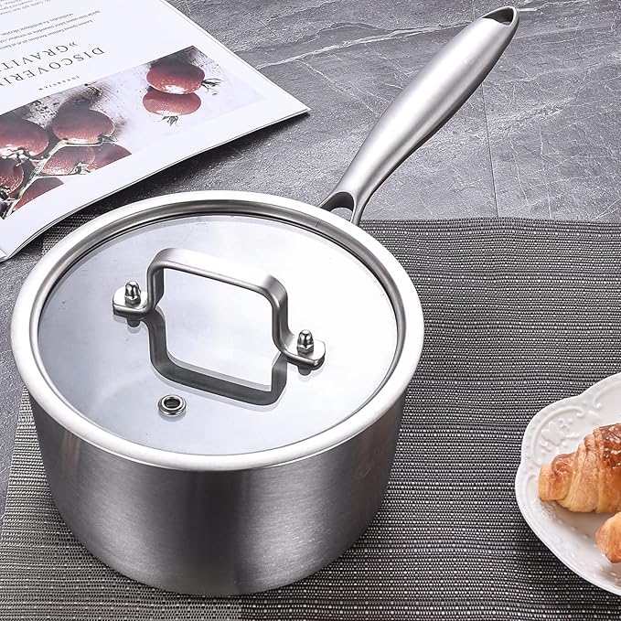 LOLYKITCh Tri-Ply 3 QT Stainless Steel Saucepan with Lid,Dia.20CM Induction Cooking Sauce Pot,Oven & Dishwasher Safe,Detachable Handle.