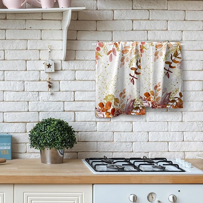 Imiss Fall Eucalyptus Leaves Hand Towels for Bathroom Set of 2，14.4 x 28.3 Inch Watercolor Orange Leaves Plant Guest Soft Face Towel Autumn Seasonal Holiday Washcloth for Gym Yoga Sport