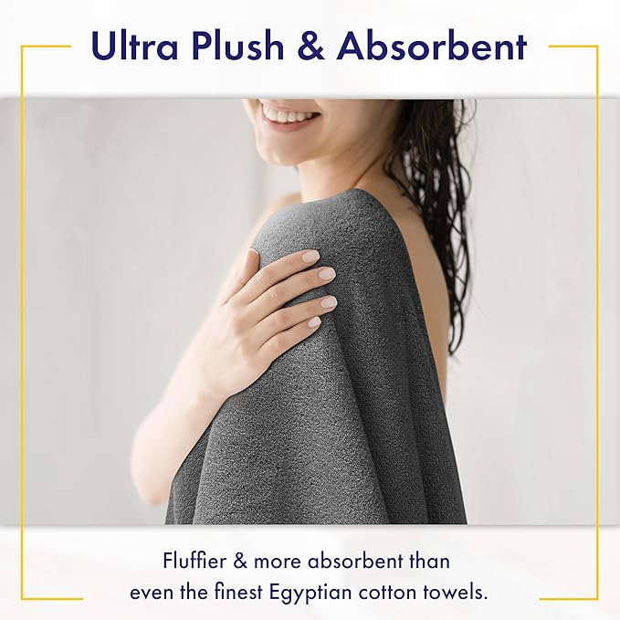 Ultra Soft & Plush Viscose from Bamboo Bath Towels - 700 GSM Luxury Bath Towels - 6 Piece Set - Super Absorbent & Quick Drying (Granite Grey)