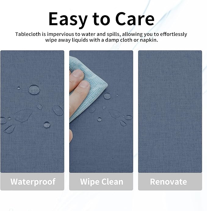 Easy-Going Faux Linen Waterproof Spill-Proof Tablecloth Stain Resistant Rectangle Table Cloth Wrinkle Free Decorative Fabric for Kitchen, Dining, Party, Weddings, Restaurants (60x84 in, Denim Blue)