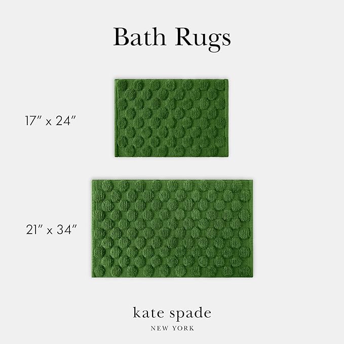 Kate Spade New York Dotted Woven Bath Rug, 21 in x 34 in, Absorbent Bath Mat, Slip Resistant, Made from 100% Cotton, Machine Washable, Green