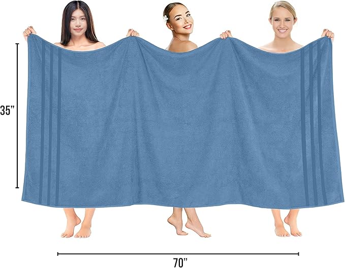RIVERSIDE Pack of 2 Extra Large Bath Sheets 35 x 70 Inches - 100% Ring Spun Cotton Hotel Quality Oversized Bath Towels - Super Soft, Highly Absorbent & Quicker to Dry - Medium Blue