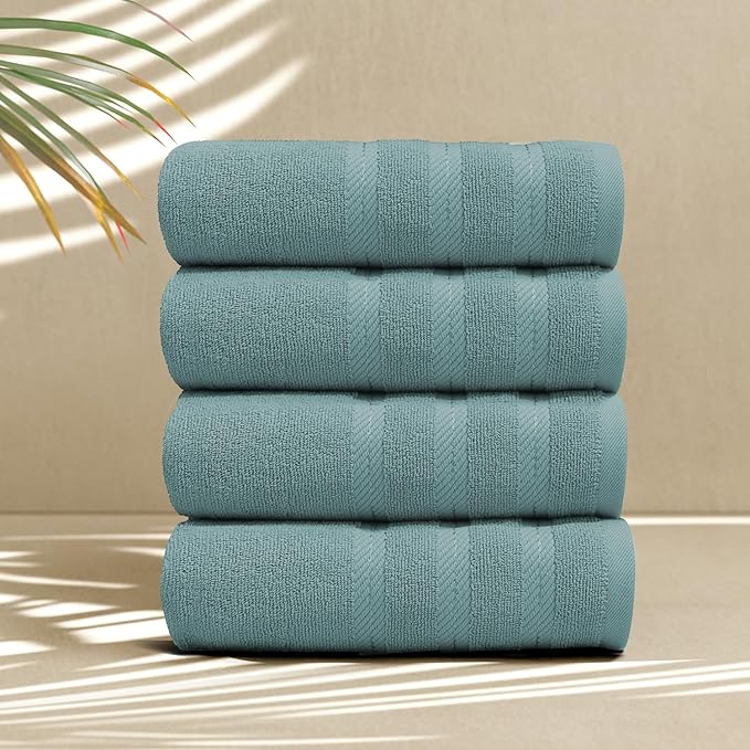 Hearth & Harbor Luxury Hand Towels - 100% Ring Spun Cotton Hand Towels for Bathroom, Shower, Spa, Soft & Absorbent Towels, 4 Piece Set, Teal