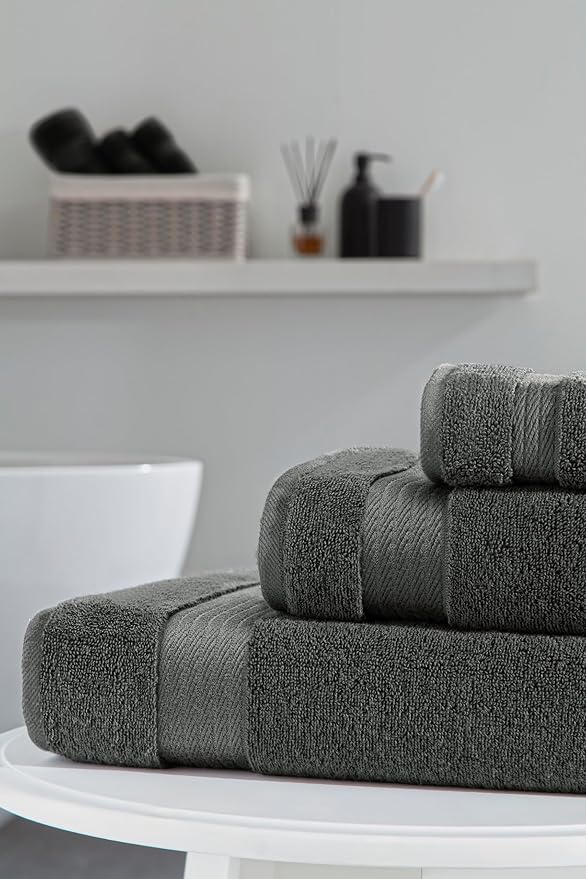 Ozdilek 6-Piece Bath Towel Set, 2 Bath, 2 Hand, 2 Wash, 100% Cotton Turkish Towels, 2 Bath Towels (30x60/550 GSM), 2 Hand Towels (16x30/575 GSM), 2 Washcloths (13x13/600 GSM) (Anthracite Gray)