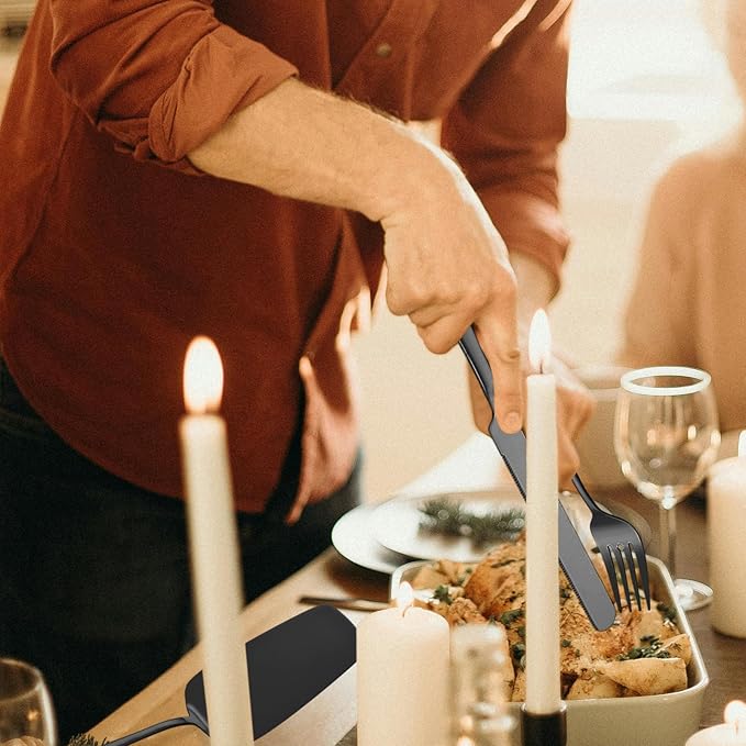 Black Utensils Catering Set 11-Piece Stainless Steel Spatula Turner Serving Spoon Fork Skimmer Ladle Cake Server Cutter, Buffet Banquet Kitchen Restaurant Hostess Set Easy to Clean