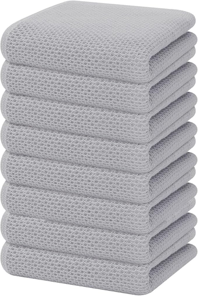 Homaxy 100% Cotton Waffle Weave Kitchen Dish Towels, Ultra Soft Absorbent Quick Drying Cleaning Towel, 13 x 28 Inches, 8-Pack, Light Gray