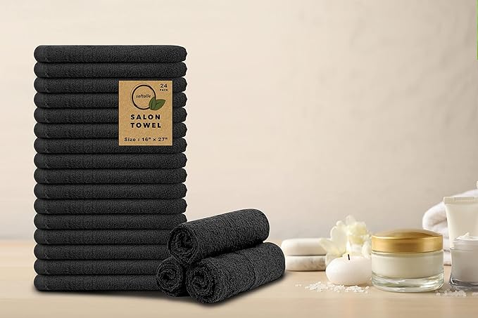 Softolle Salon Towels – Pack of 24 (16"x27") 100% Cotton Ring Spun – Ultra Soft, Highly Absorbent Hand Towels – Bulk for Spa, Gym & Salon (Grey)