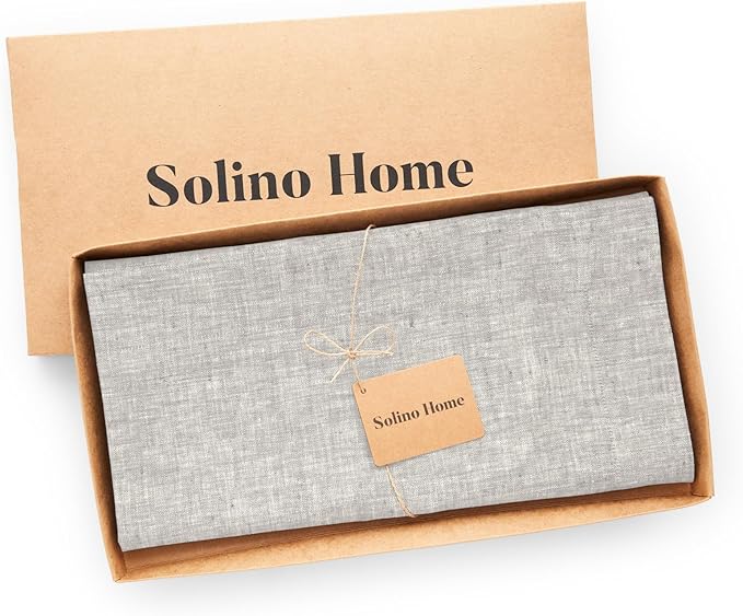 Solino Home Linen Tablecloth 52 x 52 Inch - 100% Pure Linen Square Table Throw - Athena, Machine Washable Oyster Grey Tablecloth