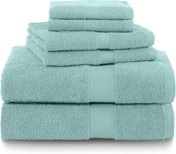 Martex 6-Piece Luxury 100% Cotton Towel Set | Quick Dry | Super Absorbent | Super Soft 100% Ringspun Cotton Towels | 2 Bath Towels | 2 Hand Towels | 2 Wash Cloths | Light Blue
