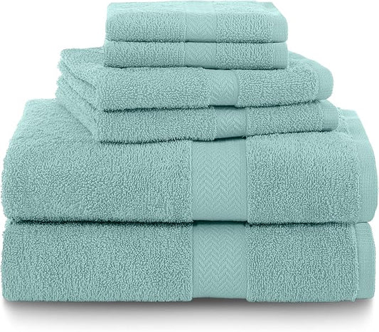 Martex 6-Piece Luxury 100% Cotton Towel Set | Quick Dry | Super Absorbent | Super Soft 100% Ringspun Cotton Towels | 2 Bath Towels | 2 Hand Towels | 2 Wash Cloths | Light Blue