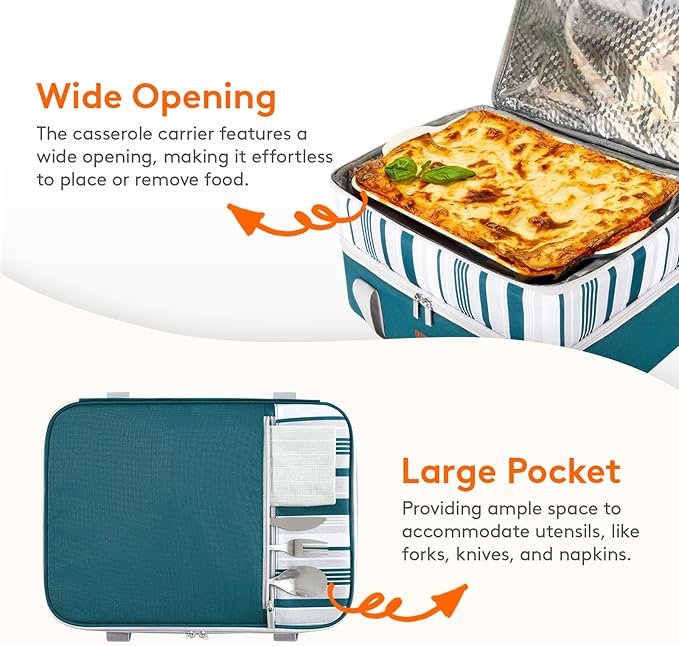 Lifewit Double Decker Insulated Casserole Carrier for Hot or Cold Food, Casserole Dish Carrying Case, Lasagna Holder for Potluck Parties Picnic Cookouts, Fits 9"x13" Baking Dish, Green