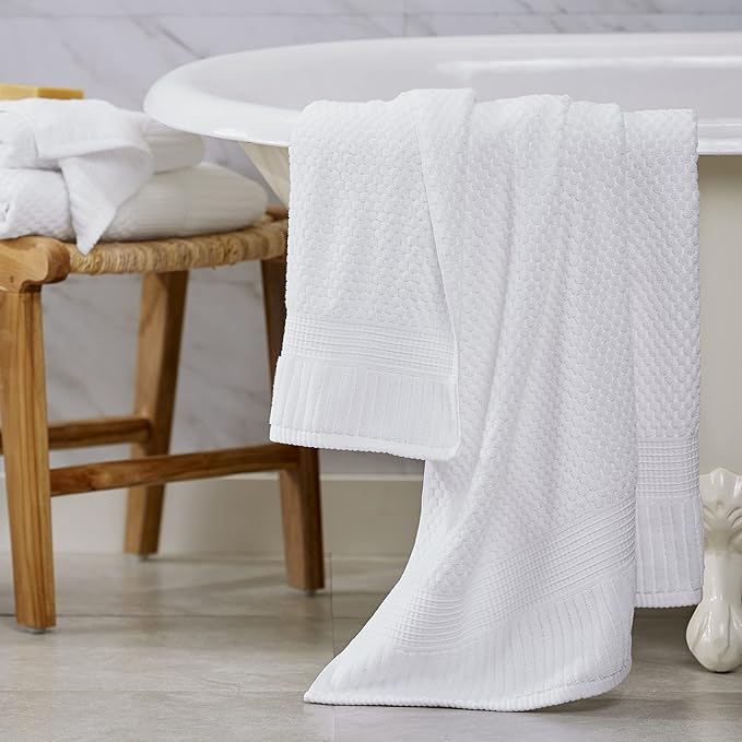 NY Loft 100% Cotton 6 Piece Bath Towel Set | White Towels | Oeko-TEX® Standard 100 | Soft & Absorbent, Quick-Dry | 2 Bath Towels 2 Hand Towels and 2 Washcloths | Trinity Collection - White