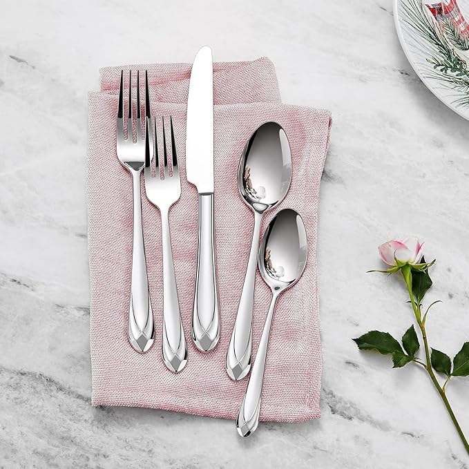 KEAWELL Premium Astra 4-Piece 7.3 inch Fork Set – 18/10 Stainless Steel Mirror-Finished Silverware with Diamond-Faceted Handles, Comfortable Grip and Dishwasher Safe (4, Salad Forks)