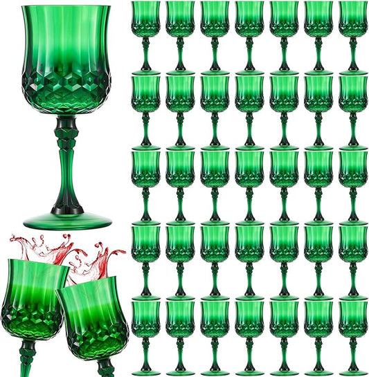 Pinkunn 50 Pcs 7 oz Plastic Vintage Wine Glasses Reusable Colored Goblets Patterned Drinking Water Glasses Cup Dishwasher Safe for Christmas Wedding Reception Party Supplies (Green)
