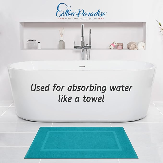 Cotton Paradise 100% Cotton Bath Mats for Bathroom Floor Set of 2 Pack, 20x34 Soft Absorbent Washable Quick Dry Tub Bathmat, Aqua Towel Bath Mat