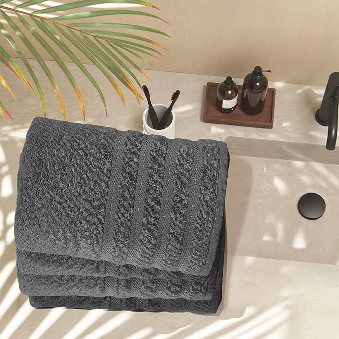 Hearth & Harbor Bath Towels for Bathroom - 100% Ring Spun Cotton Luxury Bathroom Towels - Soft & Highly Absorbent 4 Bath Towels, Gray
