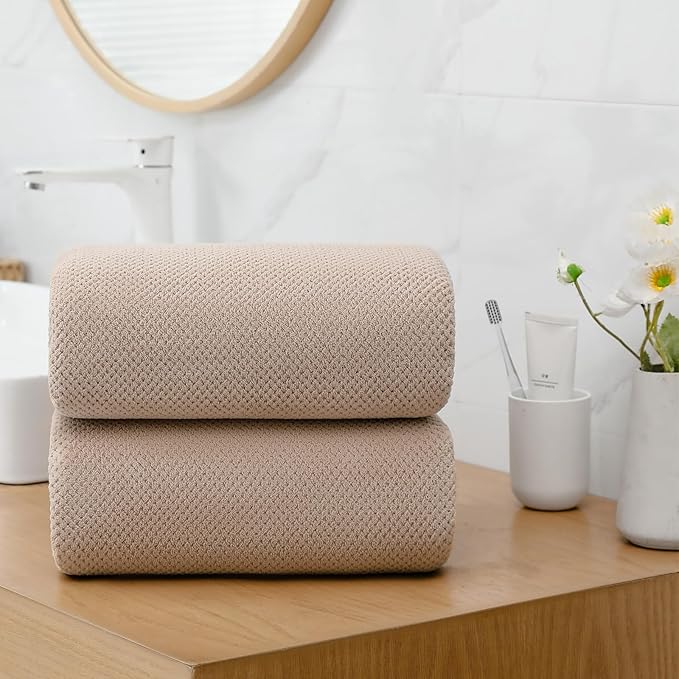YTYC Towels,29x59 Inches Extra Large Bath Towels for Bathroom Super Soft Quick Dry Light Weight Waffle Microfiber Shower Towels 80% Polyester 20% Nylon (Beige,4 Piece)