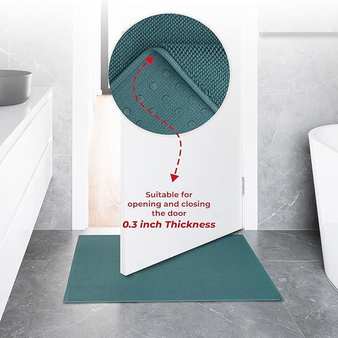 American Soft Linen Bath Rug, 17 in 24 in 100% Cotton Bath Mats Rugs for Bathroom, Slip Reducer Washable Shaggy Form Area Rugs, Colonial Blue Bath Rug