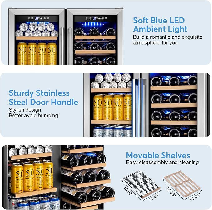 30" Wine and Beverage Refrigerator - Dual Zone Wine and Beverage Cooler, Under Counter/Freestanding Wine and Beer Fridge Holds 29 Bottles & 110 Cans - Ideal for Home, Bar, and Office-Premium Cooling