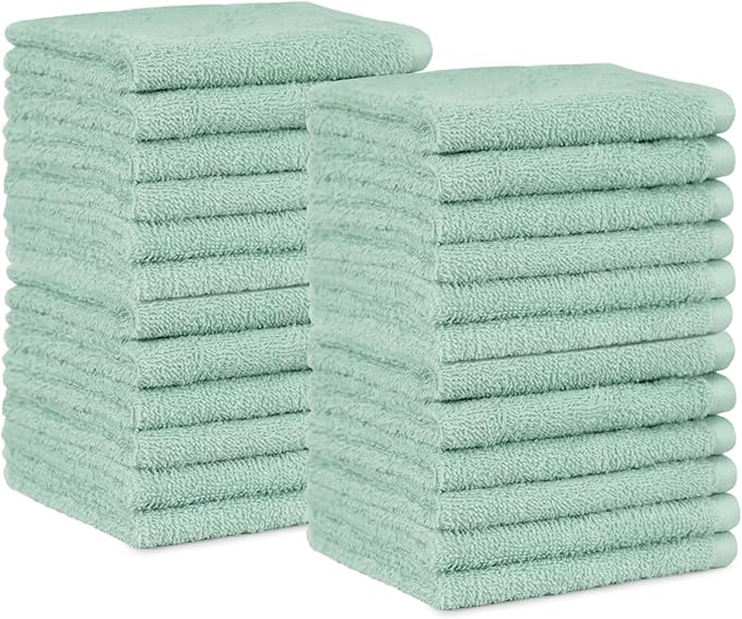 Amazon Basics Washcloth for bathroom, 100% Cotton Extra Absorbent , Fast Drying - salon towels - 24-Pack Seafoam Green, 12 x 12 inches