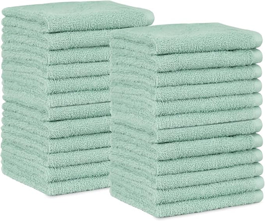 Amazon Basics Washcloth for bathroom, 100% Cotton Extra Absorbent , Fast Drying - salon towels - 24-Pack Seafoam Green, 12 x 12 inches