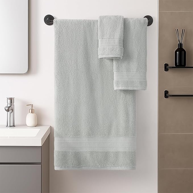 REDKISS Grey Towel Set of 8-100% Cotton Luxury Bath Towels Set for Bathroom, 600 GSM Highly Absorbent Bathroom Towel with 2 Large Bath Sheet, 2 Hand, 4 Washcloths, Grey Shower Towels for Dorm