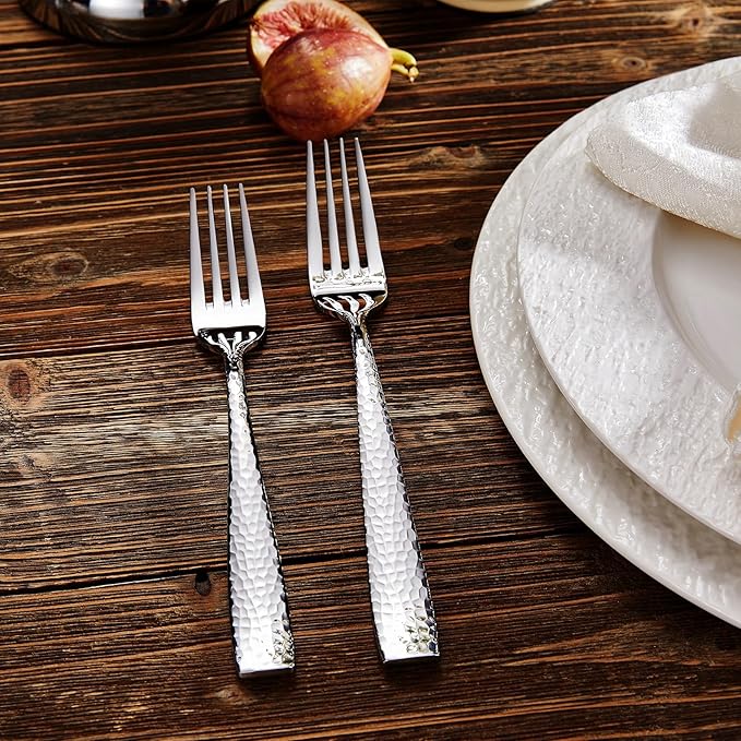 KEAWELL Premium 4-Piece 7.6" Louis Hammered Salad Fork Set, 18/10 Stainless Steel, Squared Edge with Smooth Rounded Edges for Comfort, Dishwasher Safe (4, 7.6" Salad Fork)