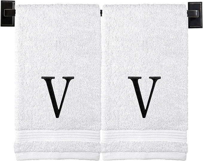 Monogrammed Hand Towels for Bathroom | Luxury Turkish Cotton | Embroidered in USA | Set of 2 | Choose Set Color and Monogram Color | A - Z | Modern Font