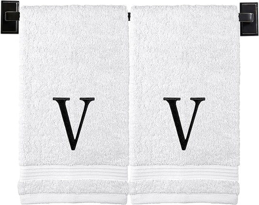Monogrammed Hand Towels for Bathroom | Luxury Turkish Cotton | Embroidered in USA | Set of 2 | Choose Set Color and Monogram Color | A - Z | Modern Font