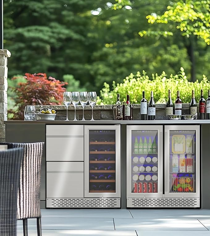 Dual Zone Beverage Refrigerator, 30'' Beverage Fridge with Detachable Basket, Intelligent Control Beverage Cooler with Glass Door Built-in or Freestanding with Blue LED Light, Hold 130 Can 60 Bottle