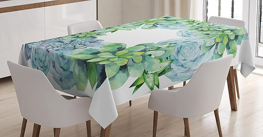 Ambesonne Succulent Tablecloth, Watercolor Succulent Wreath Circular Design Bridal Wedding Theme, Dining Room Kitchen Rectangular Table Cover, 52" X 70", Green Lilac