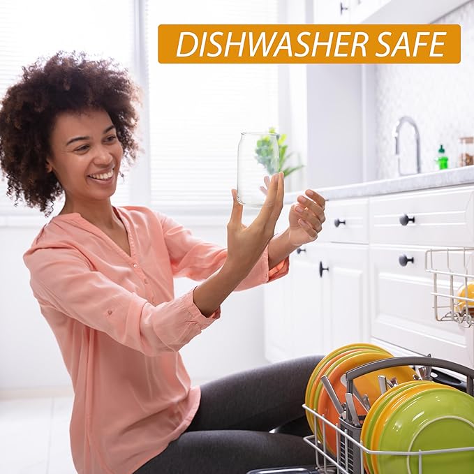 Glass Cups with Lids and Straws, 16 Oz - Set of 4 Reusable Iced Cold Coffee Tumblers - Clear Glass Bottle for Water with Bamboo Lids