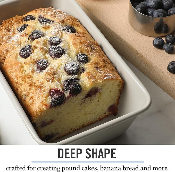 Martha Stewart Gallen 9-Inch Nonstick Carbon Steel Loaf Pan – Cool Grey, Durable Bakeware for Even Baking and Easy Release