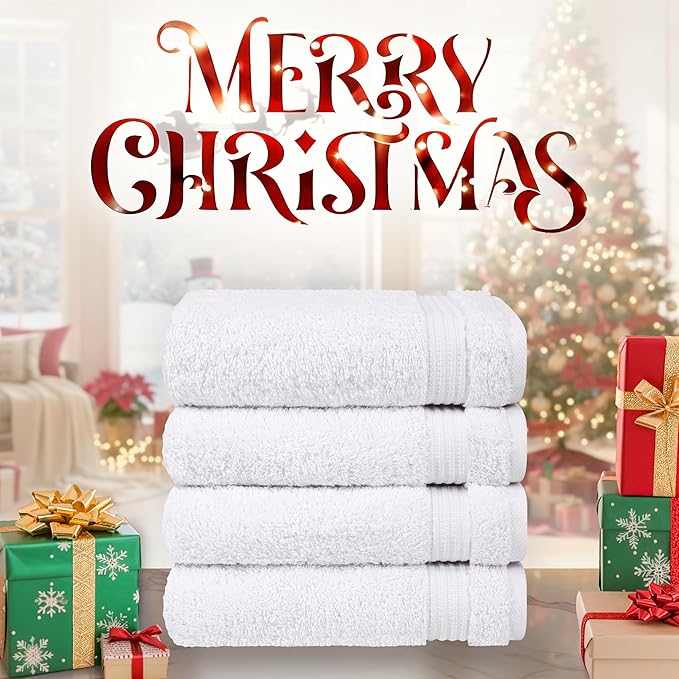 Cotton Paradise Hand Towels for Bathroom, 100% Cotton Turkish 4 Piece Hand Towel Set, Soft Absorbent Face Towels, White Hand Towels