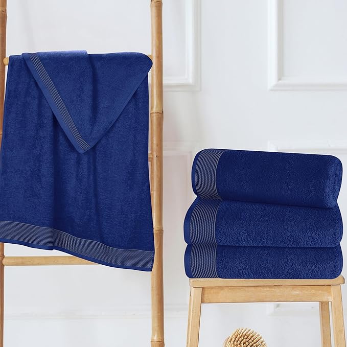 Belizzi Home Ultra Soft 4 Pack Oversized Bath Towel Set 27x54 inches, 100% Cotton Bath Towels, Highly Absorbant Compact Quickdry & Lightweight Towel, Ideal for Gym Travel Camp Pool - Navy Blue