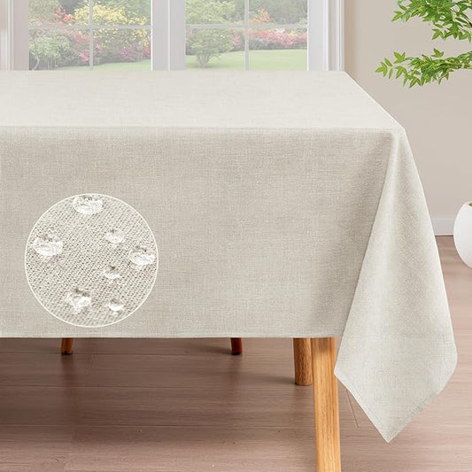 H.VERSAILTEX Linen Table Cloths Rectangle 60 x 120 Inch Premium Tablecloth Spill-Proof Waterproof Table Cover for Dining Buffet Feature Extra Soft and Thick Fabric Wrinkle Free, Natural