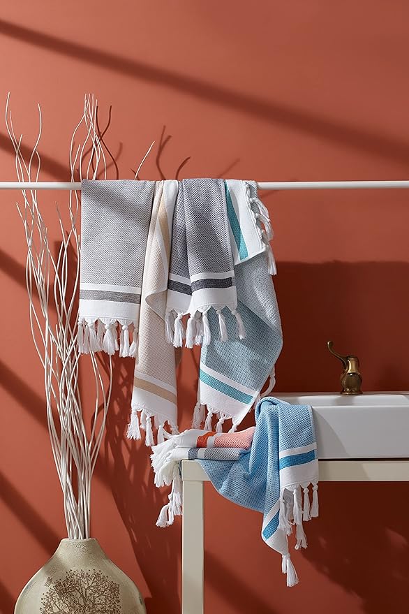 sea me at home Turkish Hand Towels for Bathroom, Kitchen Towels Decorative Set of 2, Luxury Turkish Cotton Dish Tea Towels 14 x 30 Inches for Bohemian, Rustic, and Farmhouse Decor (Navy)