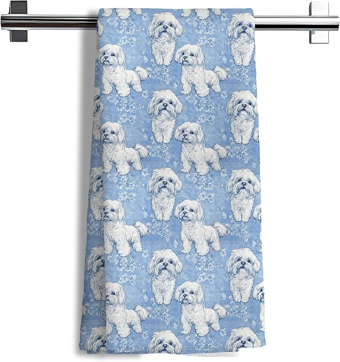Shih Tzu Dog Gifts for Light Blue Chinoiserie Floral Decor Kitchen Towels，Blue Shih Tzu Dog Grandmillennial Decorative Dish Tea Towels for Kitchen Bathroom,16x24 Inch