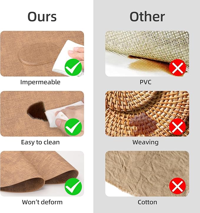 15 inch Faux Leather Round Placemats Set of 4 Non-Slip Washable Wipeable Table Mats, Heat Resistant Waterproof Oilproof Brown Place Mats for Kitchen, Dining, Party, Indoor, Outdoor