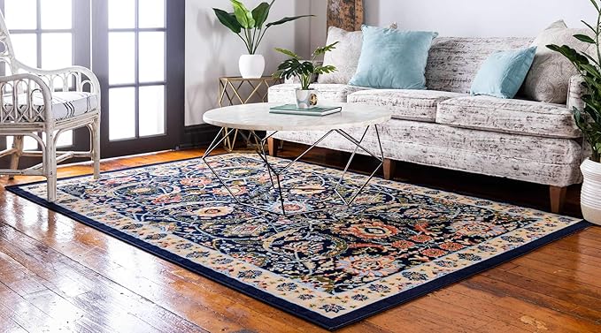 Unique Loom Espahan Collection Area Rug - Cape Cod (5' 1" x 8' Rectangle, Navy Blue/ Black)